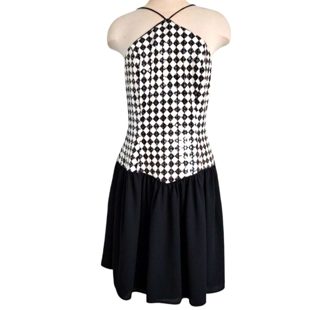 Black & White Check Halter Mini Dress